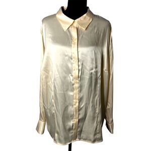 Womens Pastel Yellow Long Sleeve Top Sz 20W Satin Shimmer Dressy Silky Plus Size
